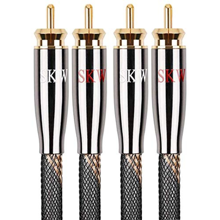 Акустичні кабелі SKW для колонок Hi-Fi, пара (2 шт.), 1.5м, з позолоченими роз'ємами-бананами та нейлоновим обплетенням, High-end якість
