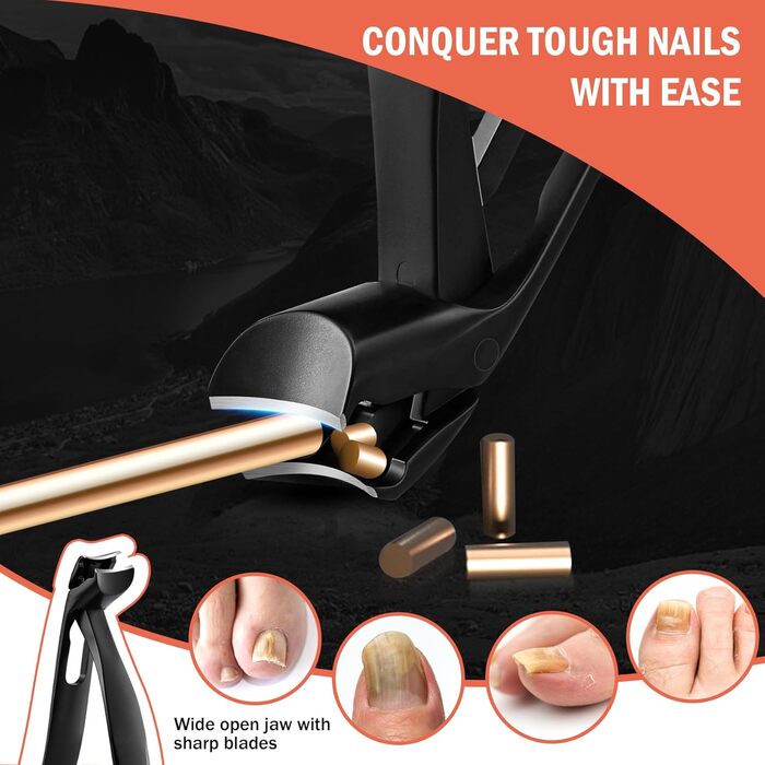 Кусачки для нігтів BEZOX ергономічні з похилим лезом для товстих нігтів (чорні). Кусачки для нігтів для літніх людей, чоловіків та жінок з металевим пилком.