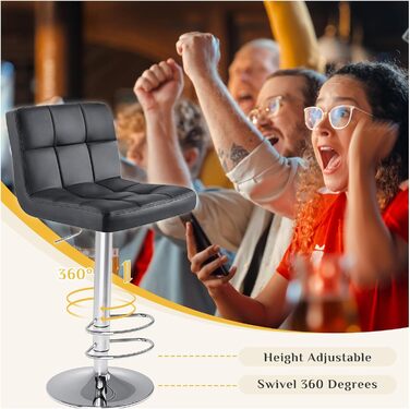 DUMOS Modern Adjustable Bar Stools 2-Pack - Metal Legs, Kitchen & Bar Height - White & Dark Black