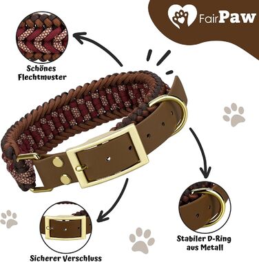 FairPaw Dog Collar Wide Paracord - Sustainable & Handmade - Wide Dog Collar for Large Dogs - Braided Dog Collars - Adjustable Dog Collar, For Medium & Large Dogs, Red S