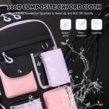 Шкільний рюкзак Tanou для дівчаток: великий, з тканини Oxford, з багатьма відділеннями, чорно-фіолетовий