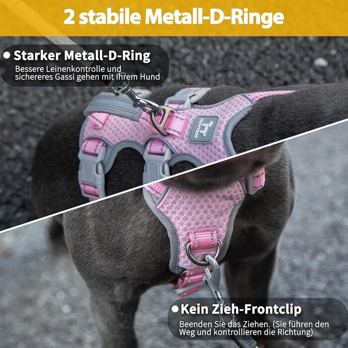 Шлейка для собак Huntboo, безпечна та витривала, з світловідбиваючими елементами та м'якою ручкою, регульована жилетка для маленьких собак, для прогулянок та тренувань (Рожева, S)