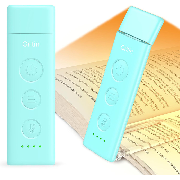 LED лампа для читання Gritin з USB-C, кріплення-прищіпка, регулювання яскравості, 3 режими кольору, для книголюбів, білий (блакитний)