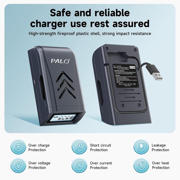 Зарядний пристрій AAA/AA акумуляторів: Li-Ion 1.5V, NI-MH 1.2V, USB-C, швидка зарядка