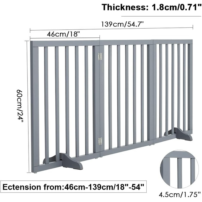 Захисний забір для собак, дерев'яний, без свердління, 4 панелі (L183×H60cm), білий
