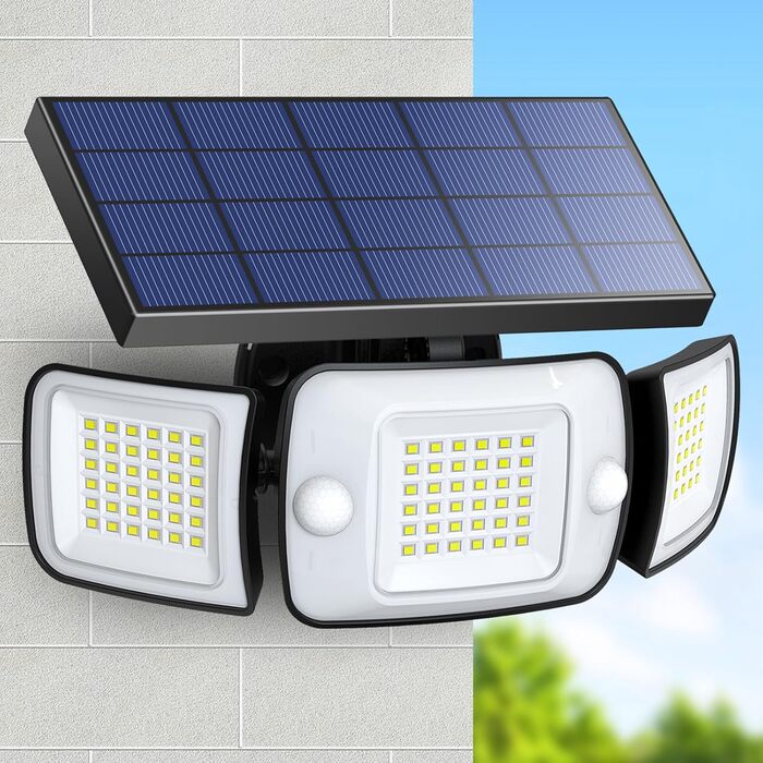 INTELAMP Solar Lights for Outdoors with Motion Sensor, 6000 mAh Outdoor Solar Lights 108 LED Solar Lamp Outdoor Ideal for Patio, Porch, Garage, Yard, Streets, IP65 Waterproof