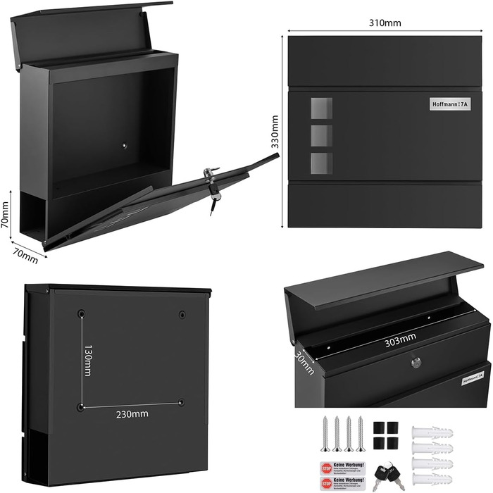 Поштовий ящик Zedelmaier з нержавіючої сталі, персоналізований, настінний, з відділенням для преси, 2 ключі, антрацит, 33x31x10 см