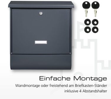 Поштовий ящик Burg-Wächter AMZ 2500 NI антрацит з газетницею та табличкою для імені, формат DIN C4, 2 ключі, нержавіюча сталь