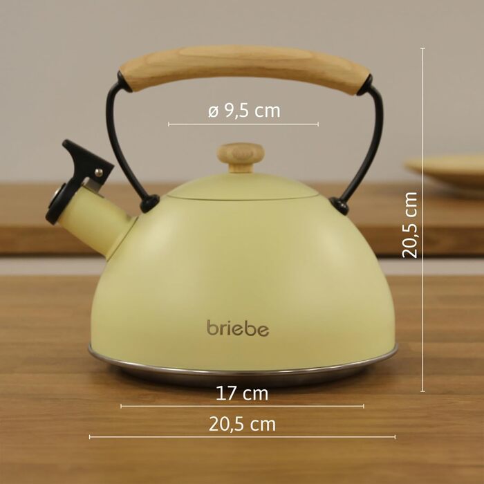 Чайник Induktion Retro 2.3L Edelstahl з ручкою Cool-Touch, жовтий, для чаю та кави