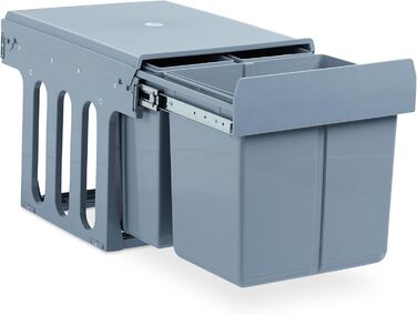 Вбудований відро для сміття Relaxdays для кухні, висувний, під шафу, 15 л + 2 x 8 л, пластик, сірий