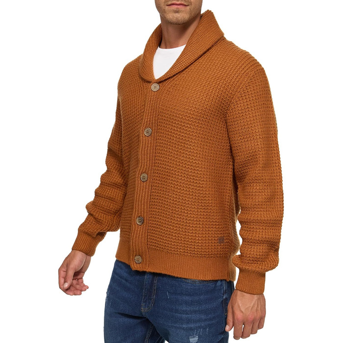 Чоловічий кардиган Indicode INBrandox з коміром-шарфом та кнопковою застібкою | Дріб'язковий кардиган для чоловіків (M, Карамель)