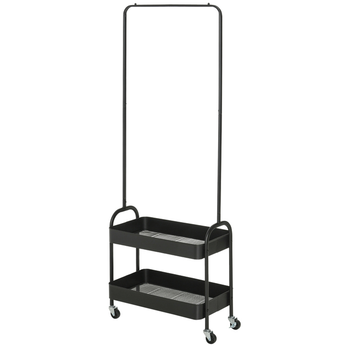 HOMCOM Rolling Clothes Rack, Garment Rack with Clothes Rod, Shoe Storage, Freestanding Steel Wardrobe, for Living Room, Bedroom, Load Capacity up to 16 kg, Black | Aosom