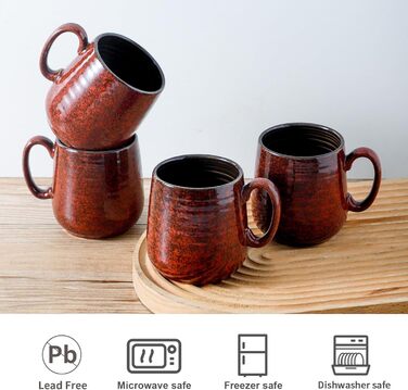 Набір чашок для кави Hasense, темно-сірий, 4 шт, 340 мл, з великою ручкою, для кави, чаю, молока та гарячого шоколаду, легко миються, підходять для миття в посудомийній машині та мікрохвильовій печі