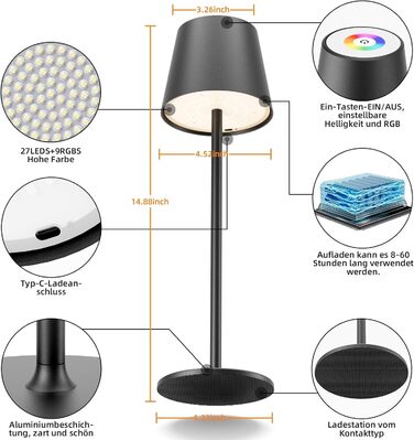 LED настільна лампа Qsky бездротова диммируемая з акумулятором, тепле світло 3000K+RGB, водонепроникна (IP54), для дому та вулиці (2 срібні + 1 чорна)