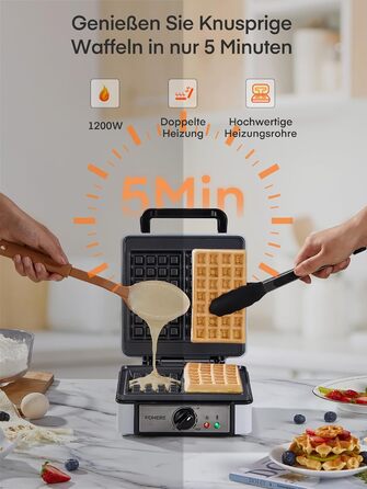 Електричний вафельниця FOHERE 2 шт. | 1200 Вт | Вафельниця, гриль для сендвічів, тостер | Антипригарне покриття