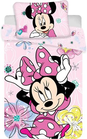 Комплект постільної білизни Minnie Mouse з метеликами, рожевий, 100% бавовна, 100x135 см, 40x60 см