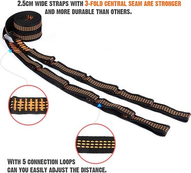 Легка туристична гамак для кемпінгу | Міцна, з карабінами та ременями, 275x140 см, 300 кг, нейлон, для відпочинку на природі та вдома