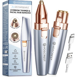 Триммер для обличчя та брів VG VOGCREST 2-в-1: бездротовий, з LED-підсвіткою, рожево-золотий/блакитний