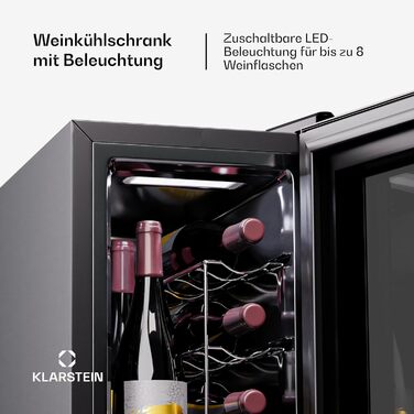 Витримайте вино з комфортом: Витримайте вино Klarstein Reserva Slim Uno - винний холодильник з LED-підсвіткою та UV-захистом