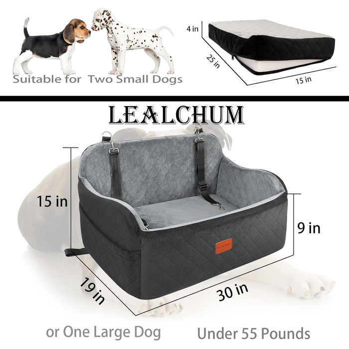 Автомобільний лежак для собак до 25 кг з кріпленнями та кишенями (Чорний/Сірий, Великий)