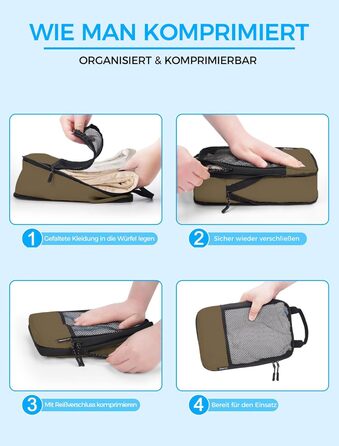 Набір кубиків для пакування багажу BAGLHER - Компактні органайзери для подорожей, водонепроникні сумки (Коричневий)