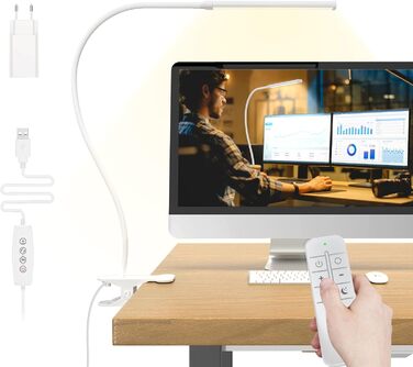 Лампа настільна LED Mojimdo 77 з пульт. керування, 40 см, 3 кольори, 5 рівнів яскравості, гнучкий світильник з USB-зарядкою, 70 см висота