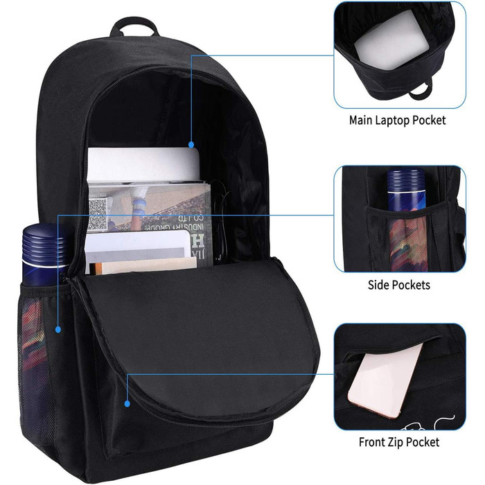 Шкільний рюкзак унісекс, легкий водонепроникний рюкзак для підлітків, чорний