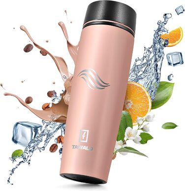 Термокружка Tavialo 460 мл, пудрово-рожевий колір, нержавіюча сталь, ізольована, для напоїв