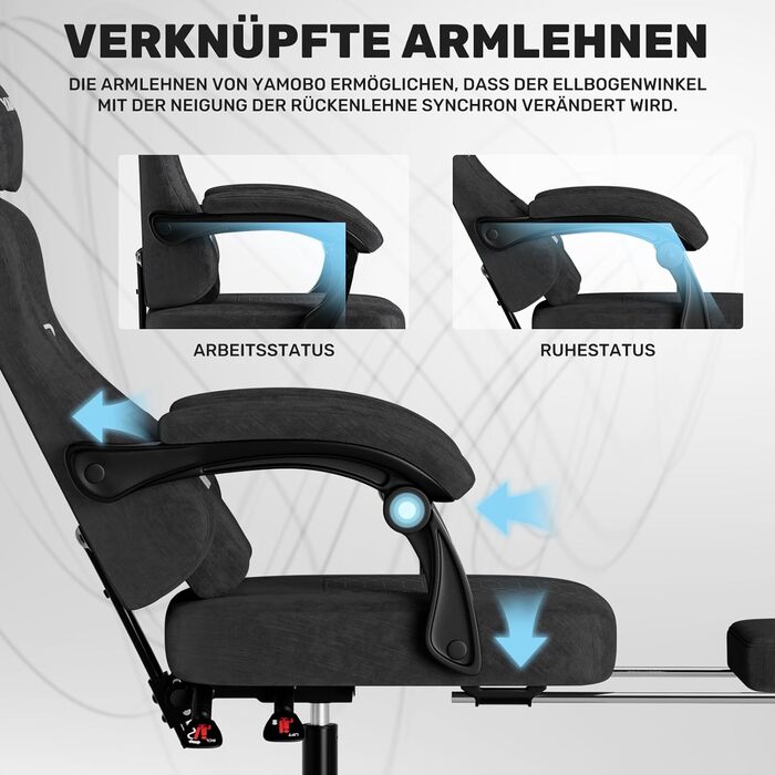 Геймерське крісло Ergonomisch з підлокітниками, підставкою для ніг, подушкою для попереку та голови, регульованою висотою, оббивка PU, сірий (Чорний)