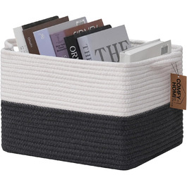 Woven cotton rope basket with handles for shelves, toys, books, fabric storage baskets for organizing, 34 x 28 x 24 cm, decorative storage basket for living room, bathroom