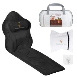 Подушка для ванни повного тіла, 126x41 см. Килимок для ванни з підголовником (13 см) для підтримки шиї, спини та ніг. З мішком для прання та подорожей та гачком для сушіння. Білий (Темно-чорний)