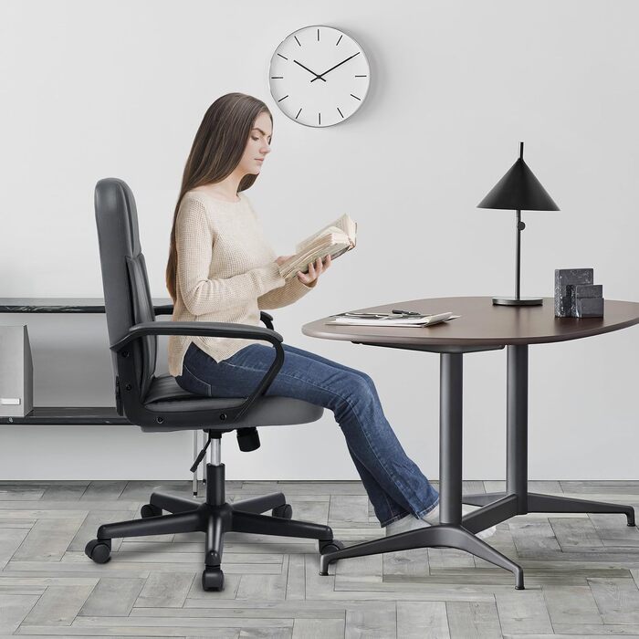 Офісне крісло MIXASTEP з PU-шкіри, регульована висота, поворотне, з підлокітниками та колесами 360°, для роботи, навчання, геймінгу (сірий)