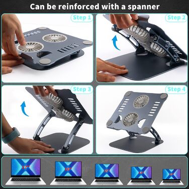 Підставка для ноутбука з регулюванням висоти та RGB вентилятором, складана з алюмінієвого сплаву, для MacBook, Laptop 10-17' (сіра)