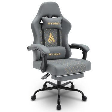 Ігрове крісло Symino Racing з ергономічною підтримкою попереку, з підніжкою, з PU шкіри, сіре, 130 кг