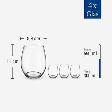 Набір склянок для води Villeroy & Boch Entree 4 шт, 250 мл, кришталь, для десертів, смузі, соку - можна мити в посудомийній машині