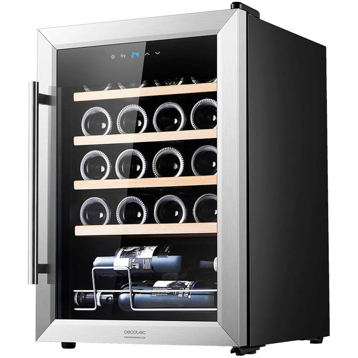 Cecotec Grand Sommelier 15000 Black Wine Cooler with Compressor - Stainless Steel & Wood Finish