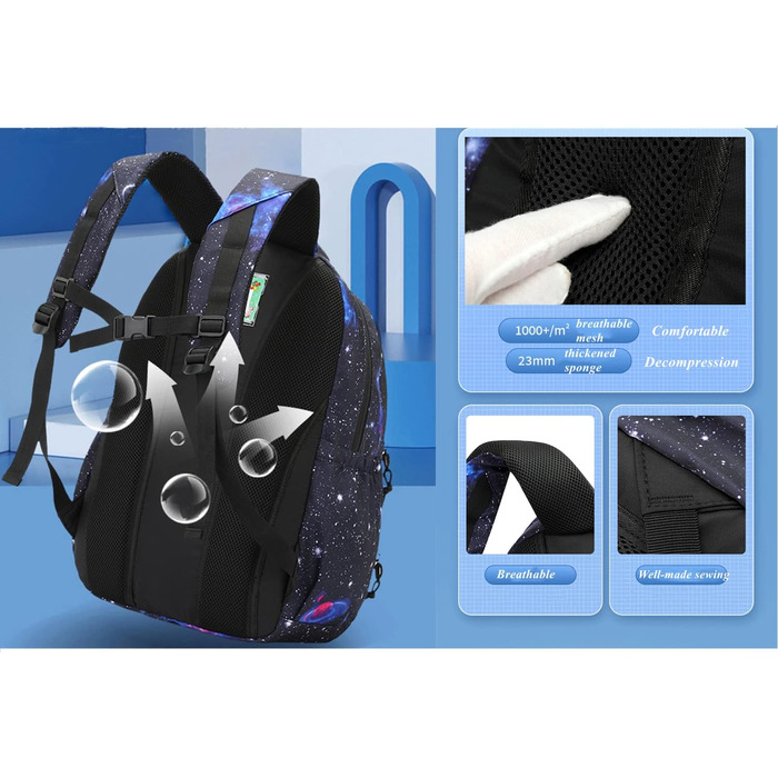 Шкільний рюкзак для хлопчиків Galaxy Print A-блакитний