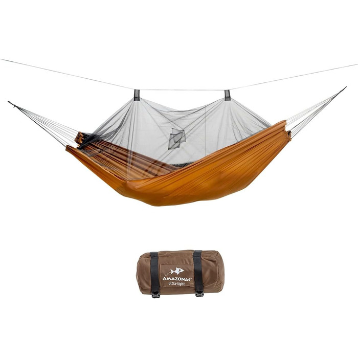 Гамак AMAZONAS Ultra-Light Moskito Traveller, антимоскітна сітка, 220x140 см, до 150 кг, коричневий, легкий, для туризму