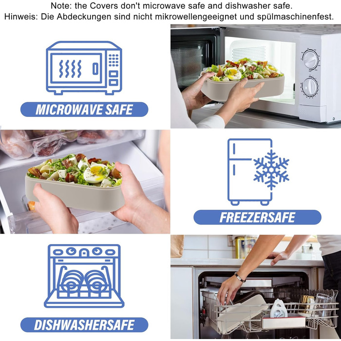 Ланчбокс Brotdose 3-х ярусний на 2200 мл з посудом, для дорослих, без BPA, підходить для мікрохвильової печі, бежевий