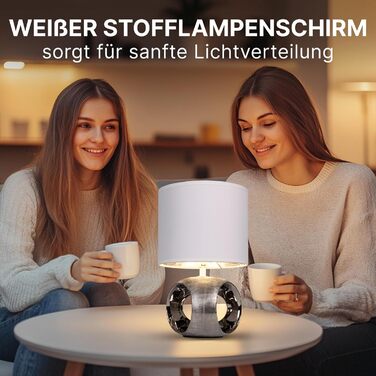 ARTE LAMP Poppy - LED настільна лампа з кабелем, хром/біла. Настільна лампа з білим текстильним абажуром для вітальні та спальні (золота)