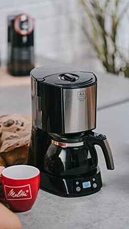 Кавомашина Melitta Enjoy Top з таймером, 10 чашок, чорний колір, скляна колба, функція Tropfstopp