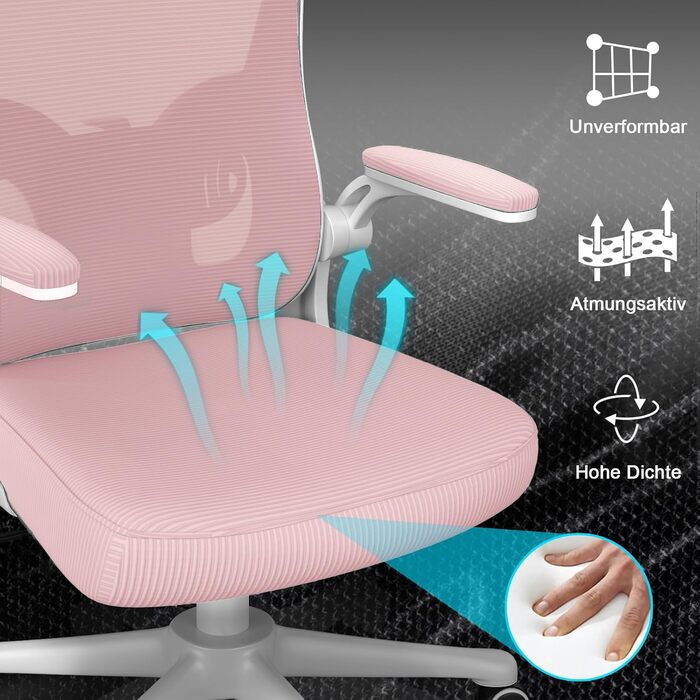 Офісний стіл Rattantree: ергономічний крісло з підтримкою попереку, регульовані підлокітники, регулювання висоти, поворотне крісло з дихаючою спинкою для офісу/кабінету (рожевий, з підголовником)