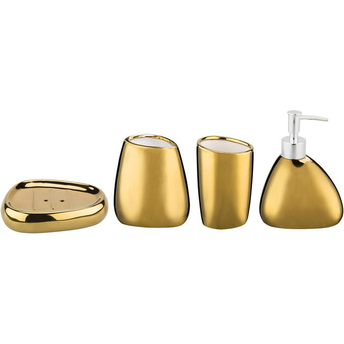 Набір аксесуарів для ванної кімнати MyGift (4 шт) з кераміки: дозатор мила, попільничка, тримач для зубних щіток, мильниця, золото