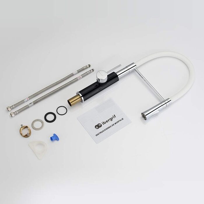 Кухонний змішувач Ibergrif з душем, гнучкий вилив, чорний/білий