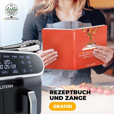 Аерофритюрниця Stillstern Dual Zone 8 л, 2400 Вт, 8 програм, технологія HeatingFlow, чорна, для 1-8 осіб, дегідратор, розморожування, підтримка тепла, Shake-функція, 120 рецептів німецькою