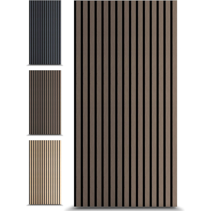 Акустичні панелі з дерева 60x60 см, настінна оббивка для шумоізоляції та звукопоглинання, ламельні панелі для покращення акустики приміщення (Горіх, 4 шт)