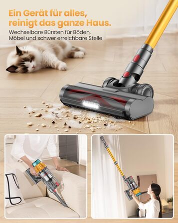 Акумуляторний пилосос SICBCGB 48000Pa/550W/70 хвилин, 2.0L з HD-дисплеєм, антизаплутана щітка, док-станція, самостійна підставка, 11-шарова фільтрація для шерсті тварин та авто, золотий колір