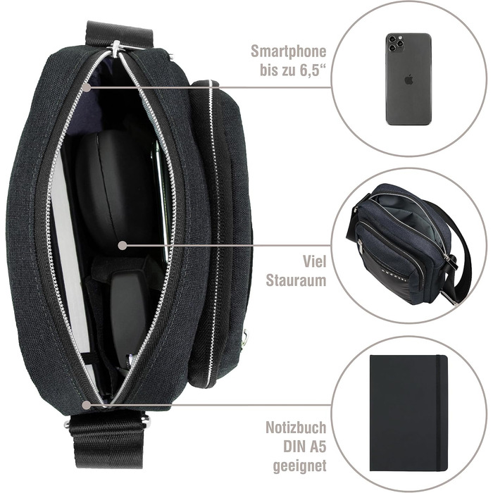 Чоловіча сумка Bugatti Sera на плечі, месенджер з відділенням для планшета, антрацит, S