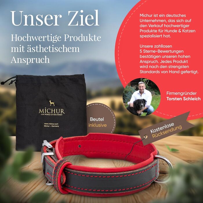 Нашийник для собак Michur Minimo Rot з натуральної шкіри, червоно-чорний, різні розміри, обхват шиї 28-36 см