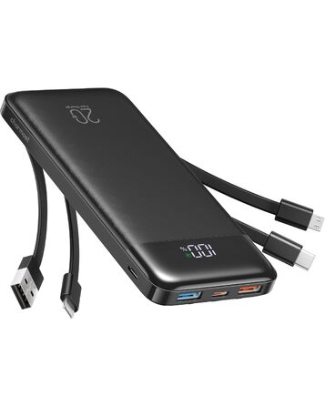 Повербанк Charmast 20000 mAh з вбудованими кабелями, 6 виходів, чорний